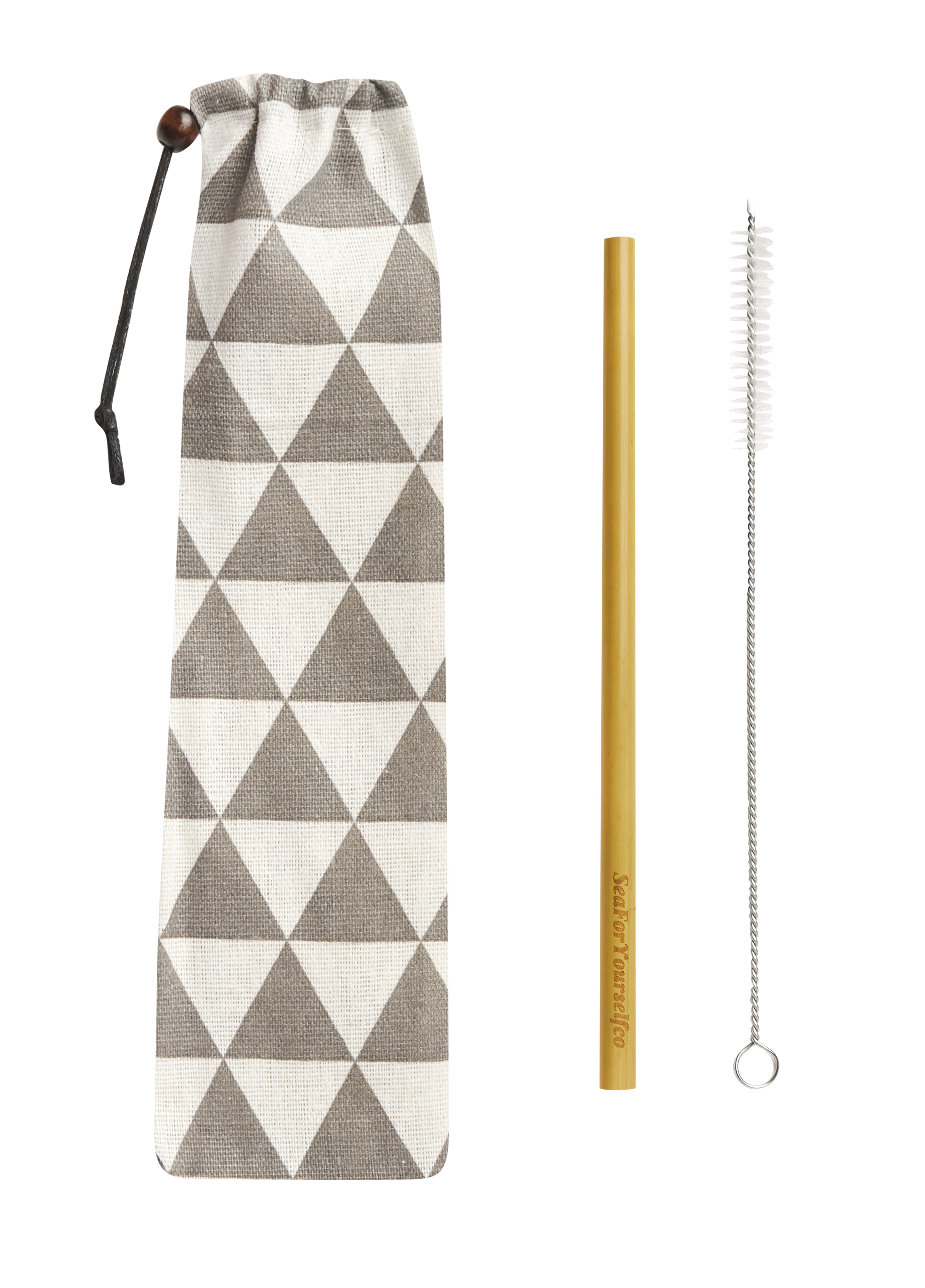 Bamboo Straw Set with Geometrical Cotton Pouch