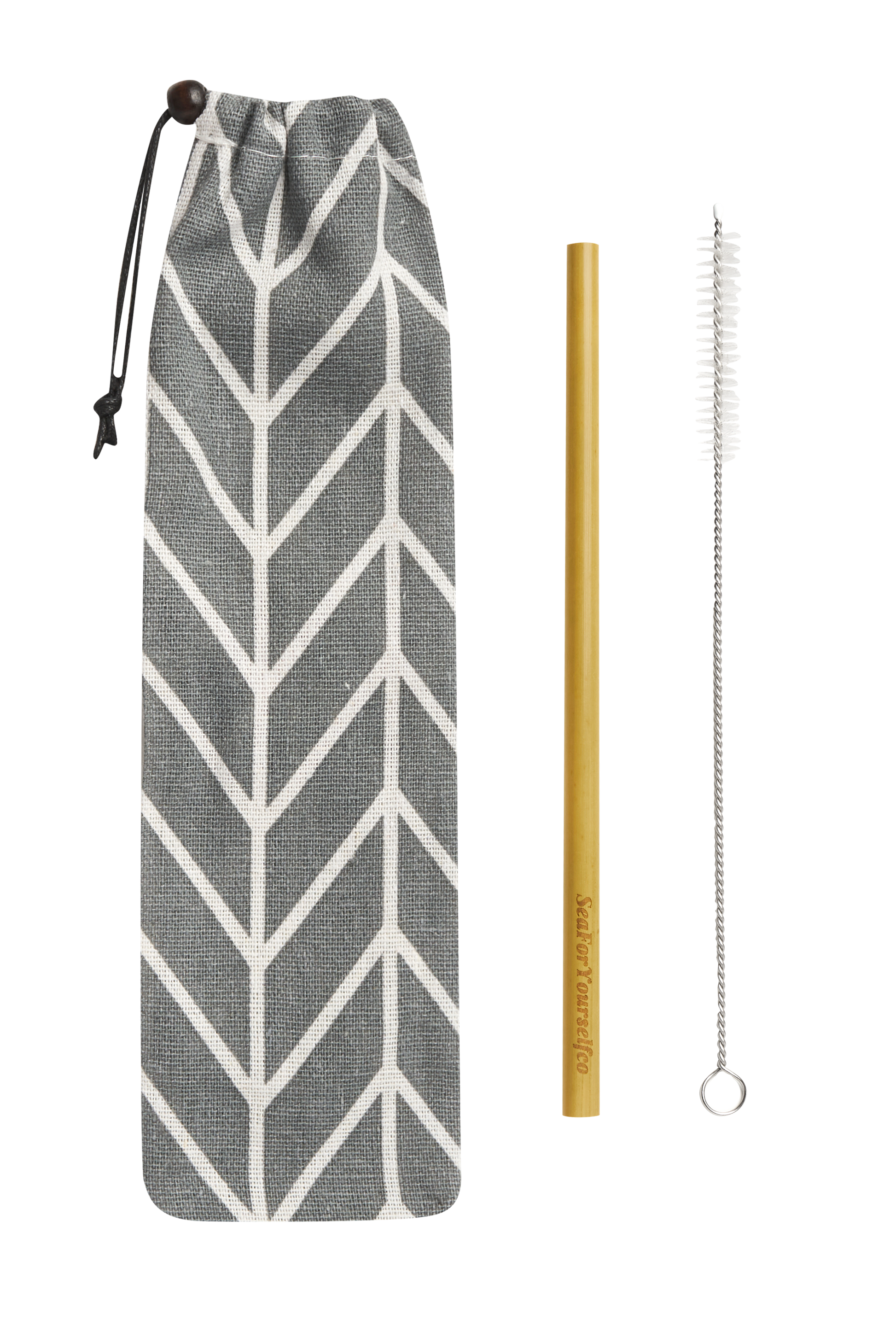 Bamboo Straw Set with Chevron Cotton Pouch