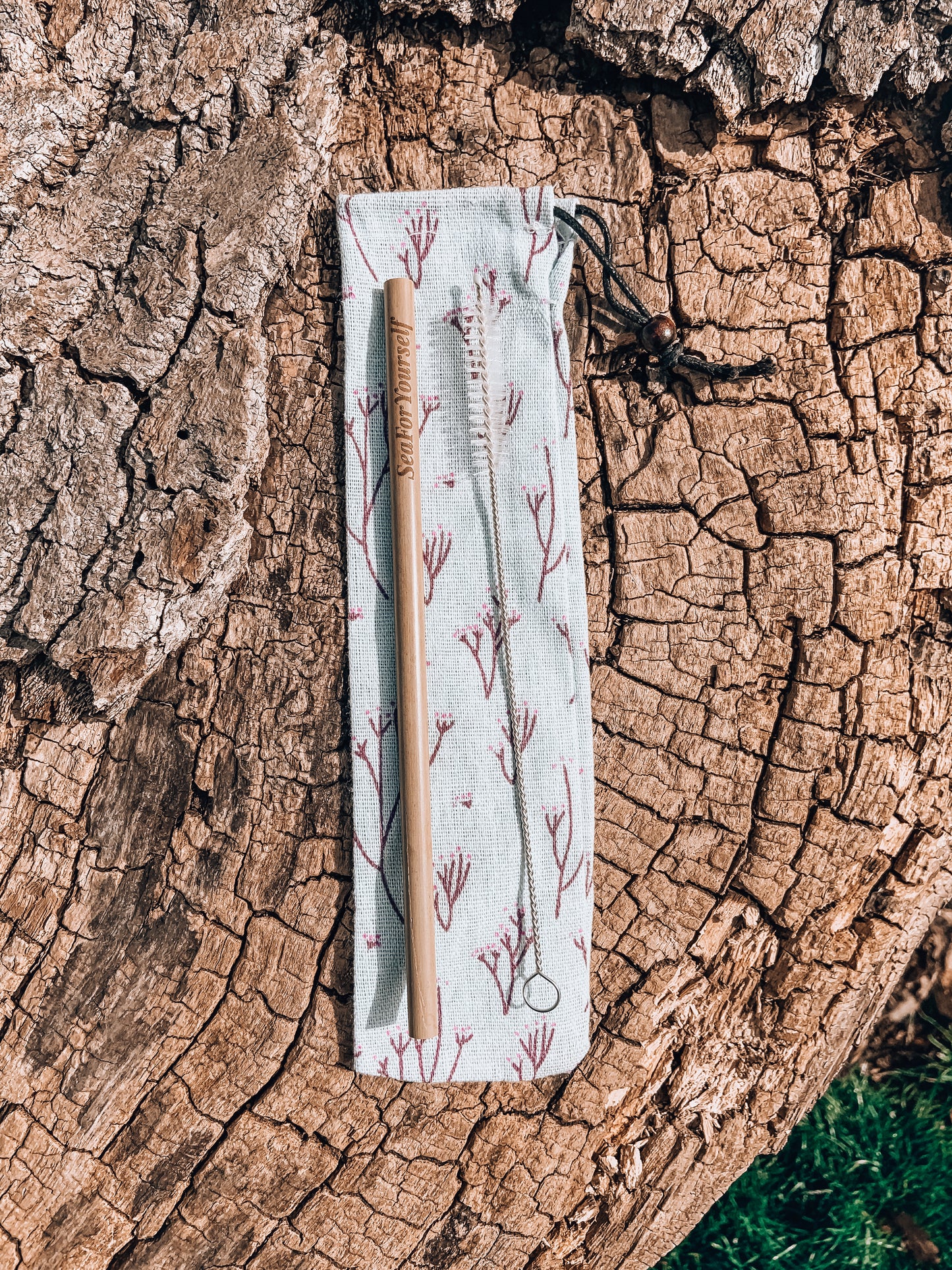 Bamboo Straw Set with Blossom Tree Cotton Pouch